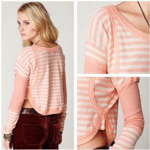 We The Free Bamboo Stripes Peach Crop Top Medium